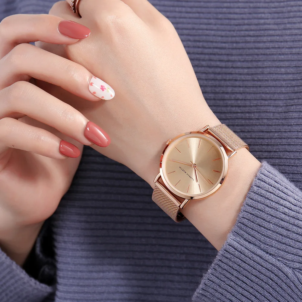 HANNAH MARTIN-Reloj de oro rosa para Mujer, esfera de lujo, movimiento de cuarzo japonés, correa de acero inoxidable, Reloj para Mujer