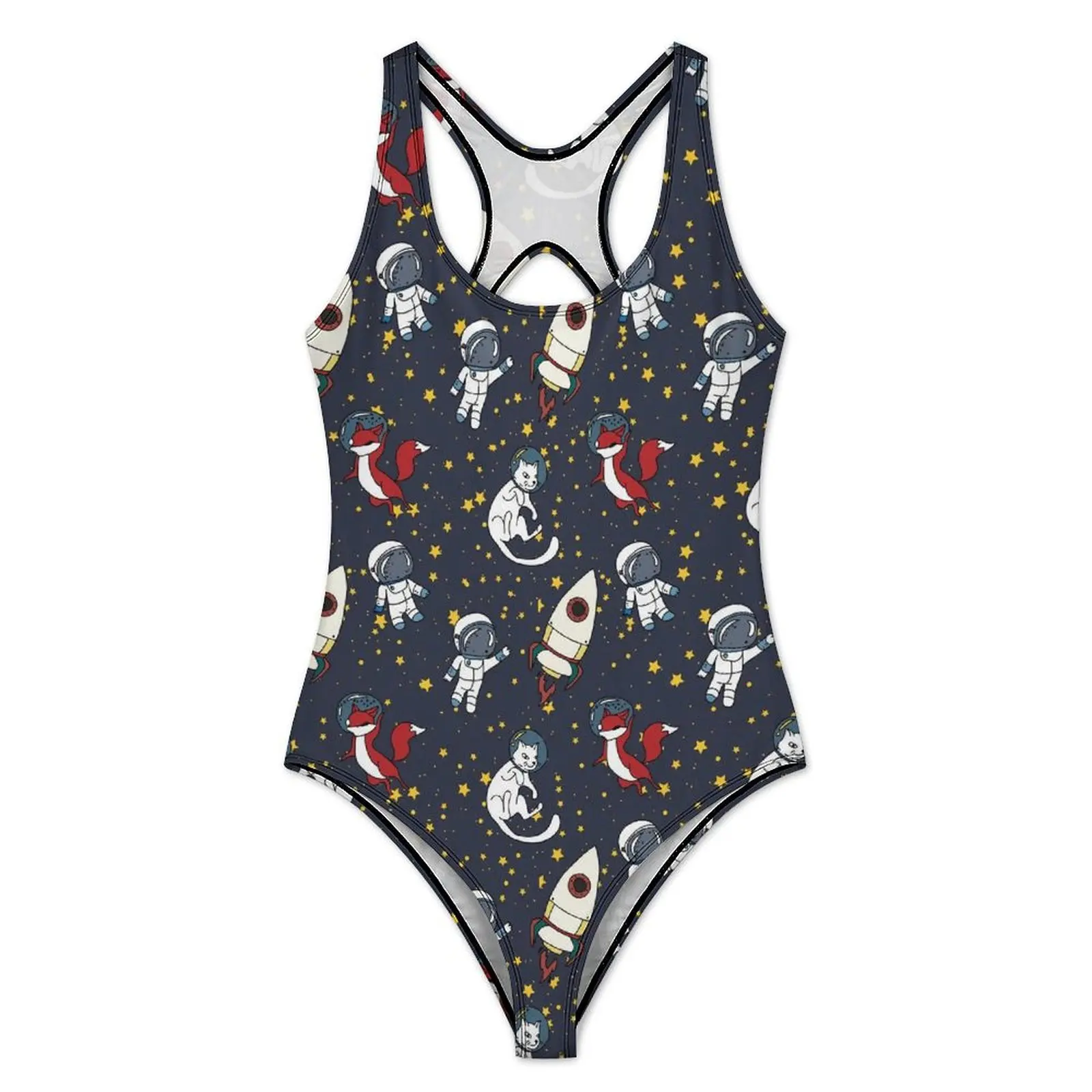 Fox Cat Stars Swimsuit Cosmic Space Swimwear One Piece Holiday Pool Design Swimsuits Monokini Female Push Up Sexy Beach Outfits