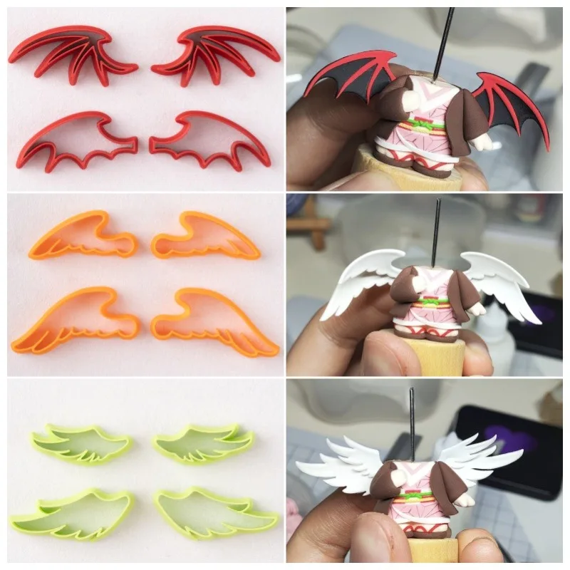 Q نسخة الترا ضوء الطين دمية 2/3 سنتيمتر الجناح قطع قالب الملاك/الشيطان/الطائر الطنان الجناح لتقوم بها بنفسك دمية شخصية كرتونية الجناح التصميم أداة