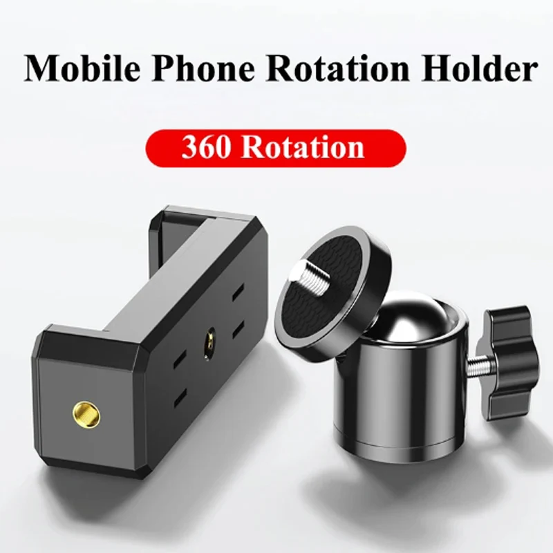 360 Degree Rotating Mobile Live Streaming Bracket Mini Tripod Ball Head 1/4 Screw Thread Double Hole Clip Multifunction Bracket