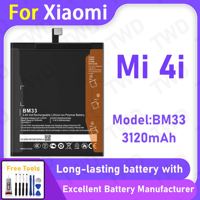 

100% New 3120mAh BM33 Battery For XIAOMI Mi 4 Replacement Bateria+Free Tools
