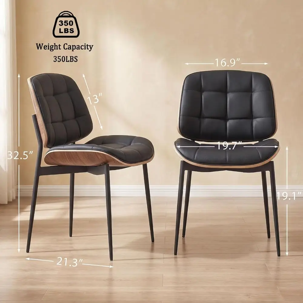 Century ern Dining Chairs with Walnut Grain Back, Black aux Leather Dining Room Chairs Set o 4, Checkered Sot Cushion Kitchen Ch