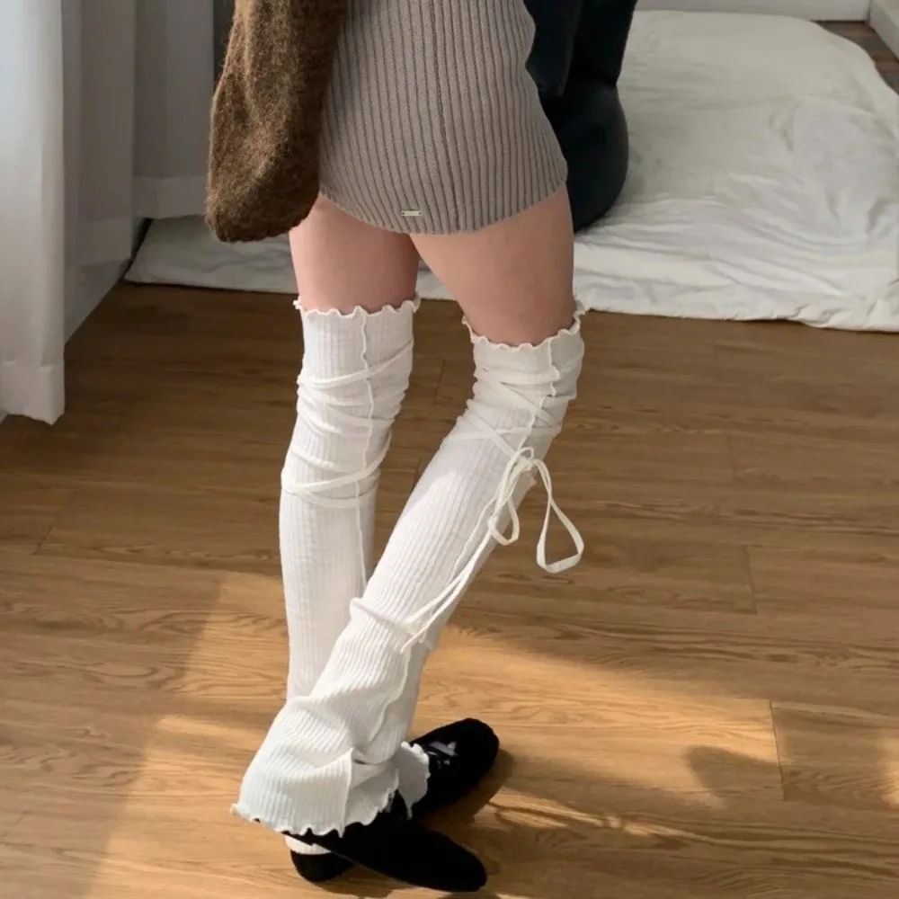 

DIY Strappy Balletcore Leg Warmers Knee High Vertical Stripe Loose Socks Foot Cover Soft Warm Boots Cover Streetwear