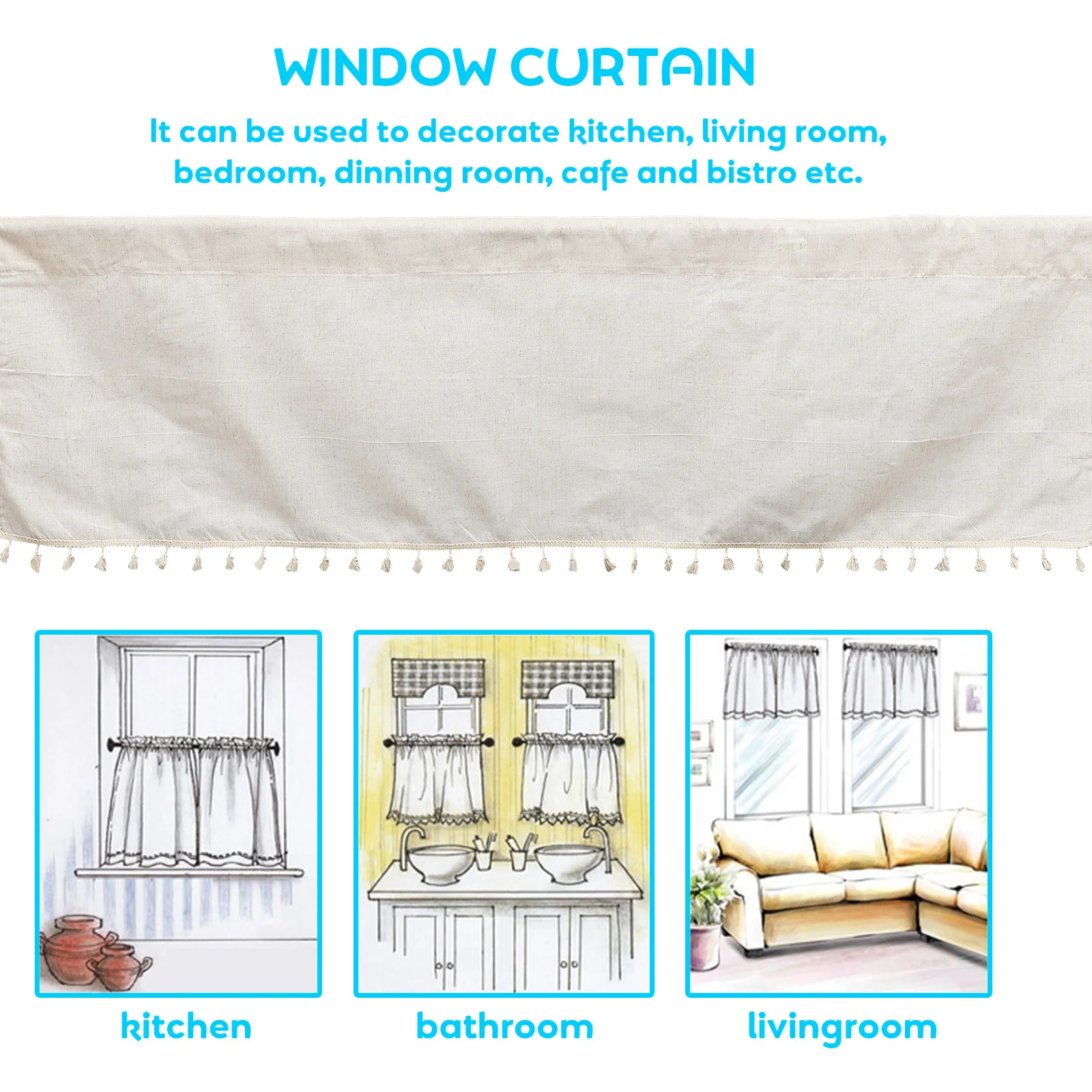 

Alipis Linen Curtains Farmhouse Valance Cafe Curtain for Kitchen Window Nordic Bohemian Home Decor Short Door Cover