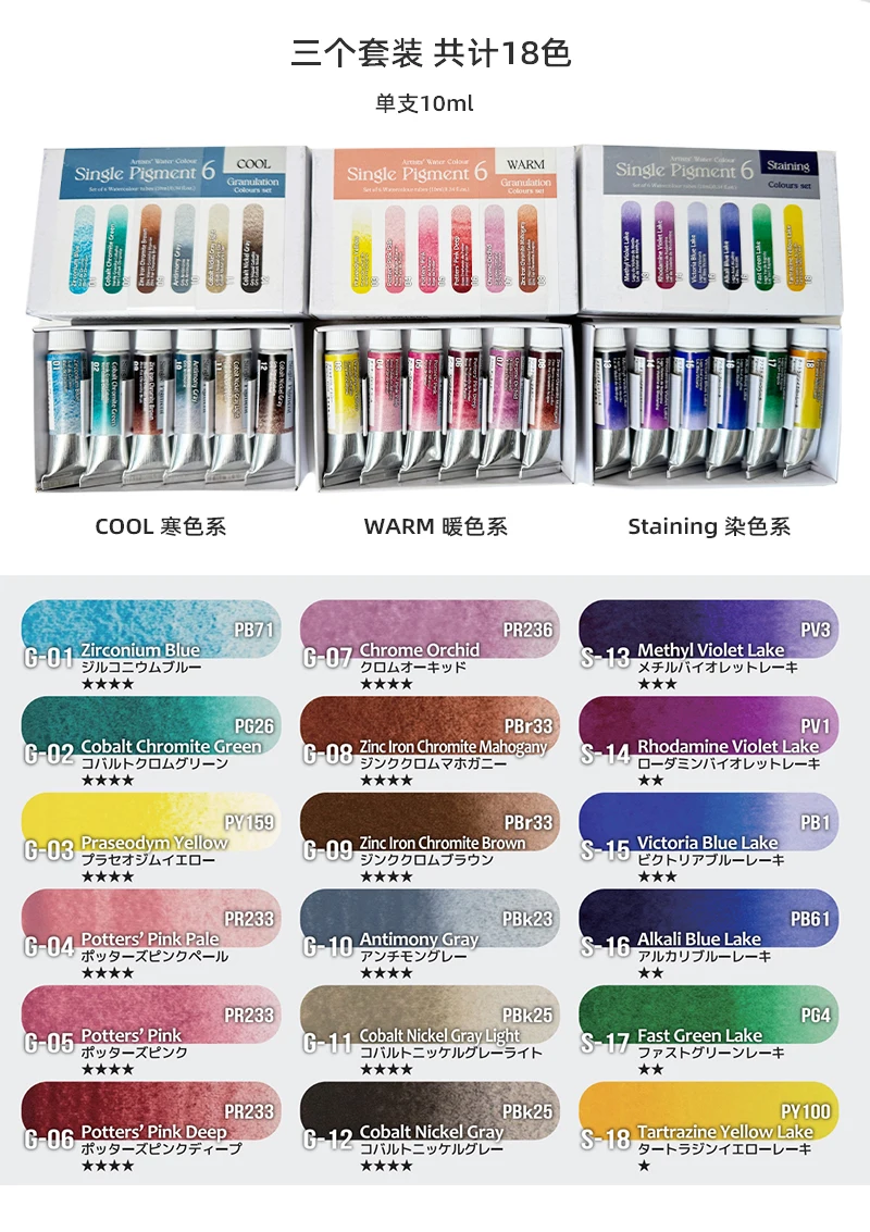 

KUSAKABE Artist Watercolor Paint Set Single Pigment 6 Colors 10ml Mineral precipitating particles acuarelar Art Supplies