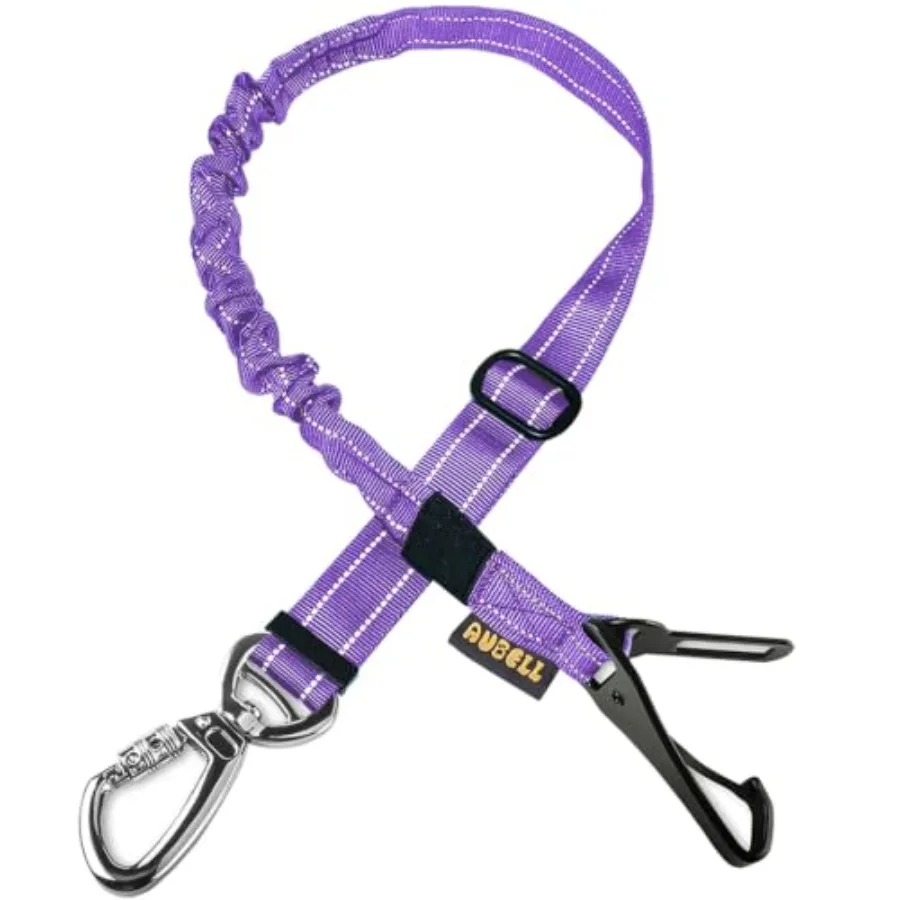 Dog Seat Belt for Car, Updated 3-in-1 Bungee Dog Car Harness, Purple Adjustable Reflective Heavy Duty Nylon Dog Car Seatbelt Te