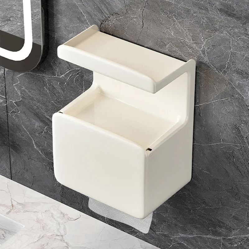 Wall Mount Toilet Paper Holder with Shelf, Bathroom Tissue Roll Holder, Multifunctional Phone Organizer for Bathroom Kitchen
