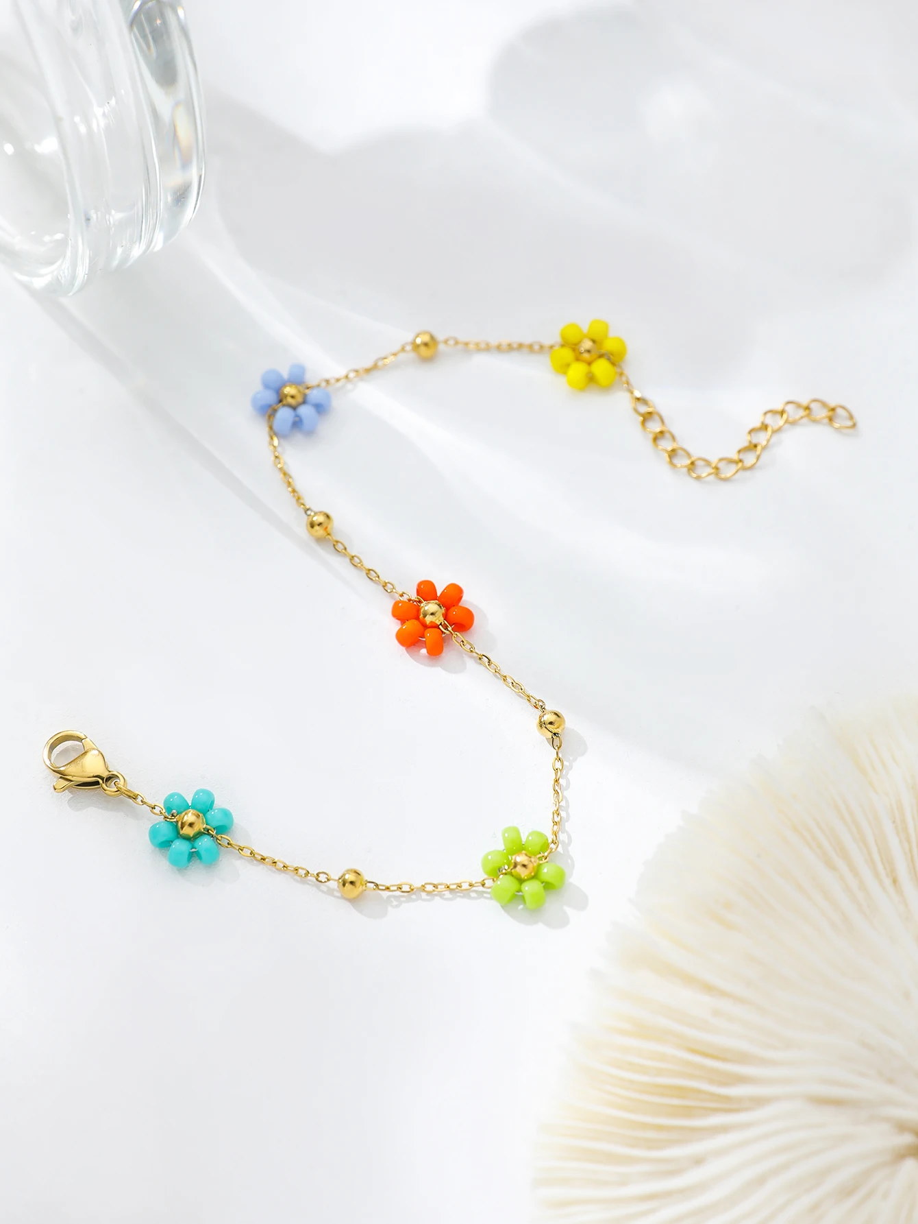 Stainless Steel Bracelet For Women Colorful Flower Beaded Bracelet image 4