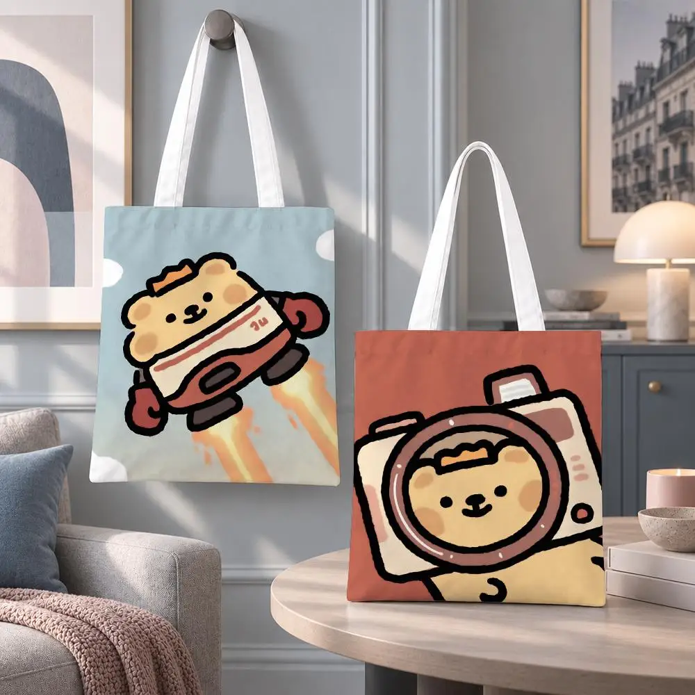 Cute Character Bear Bug Storage Bags Eco Canvas Tote Odorless Reusable Double Print Shopping Bag