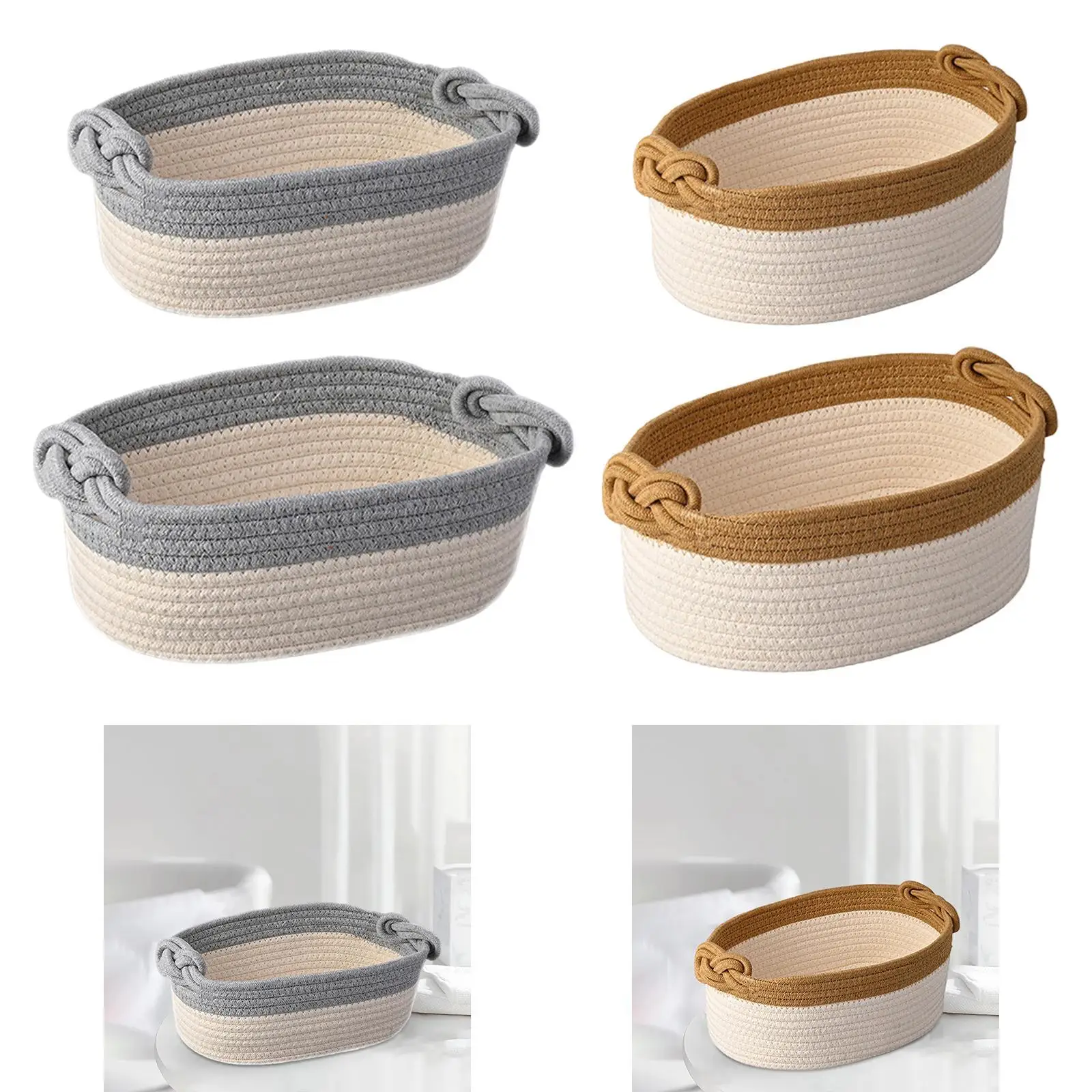 Mir de Rangement en Corde de Coton, Bac pour Cosmétiques, Télécommandes et Clés