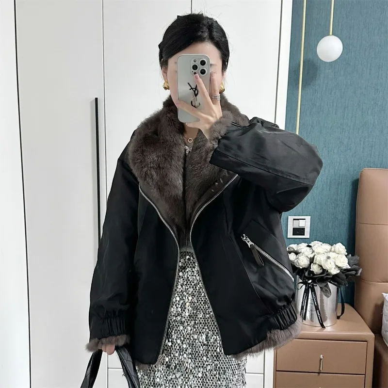 2025 Autumn and Winter New Style Lapel Fashionable Double-sided Parkas Loose Temperament Jacket Female Clothing