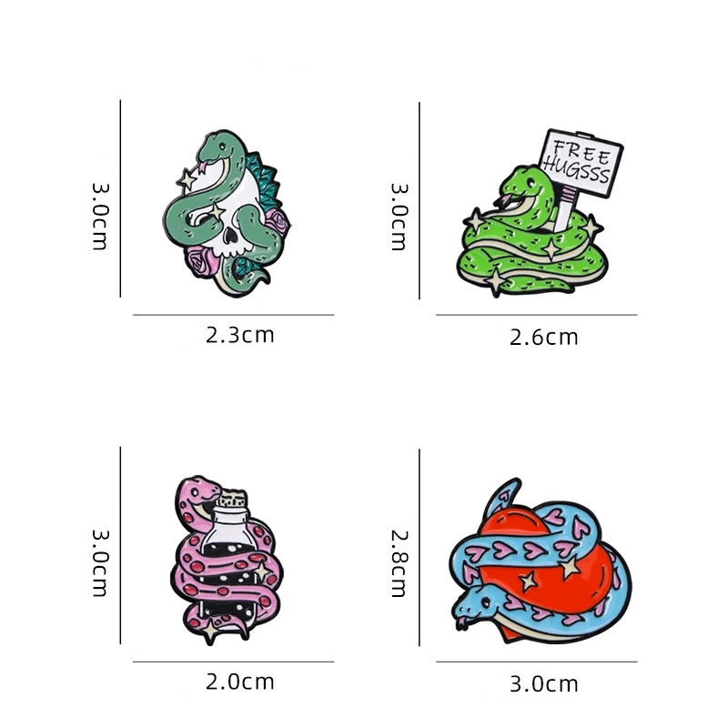 Cute Cartoon Snake Love Heart Skull Enamel Brooch Creative Animal Halloween Lapel Pin Badge Backpack Clothing Hat Accessories