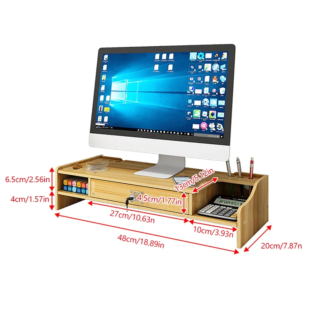 Wooden Desk Organizer W/ Drawer File Storage Desk Monitor Riser Computer Stand