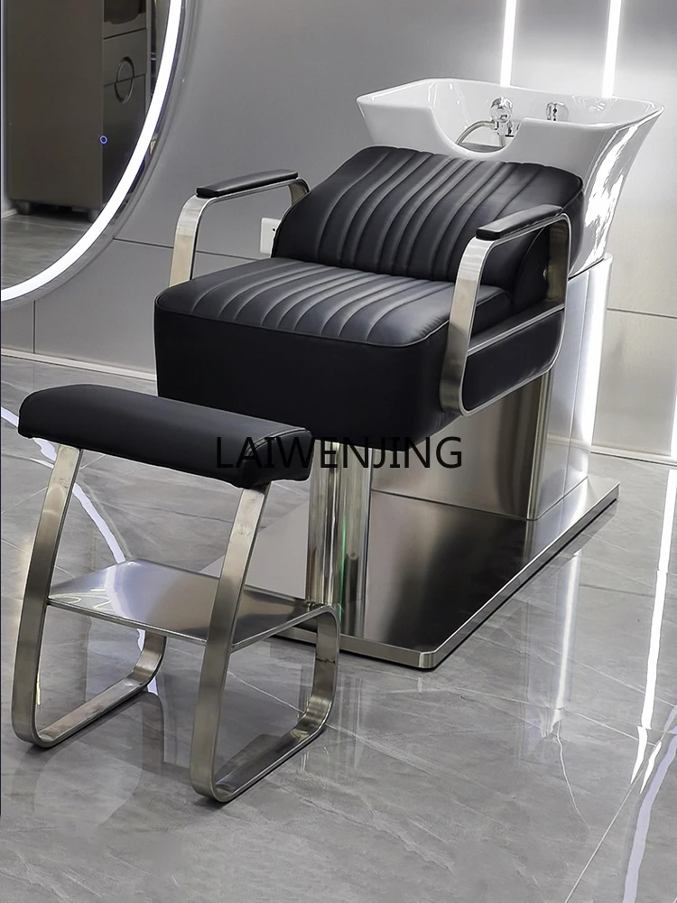 

MJY Hair Salon Light Luxury Half Reclining Shampoo Flush Stainless Steel Ceramic Deep Basin Shampoo Bed