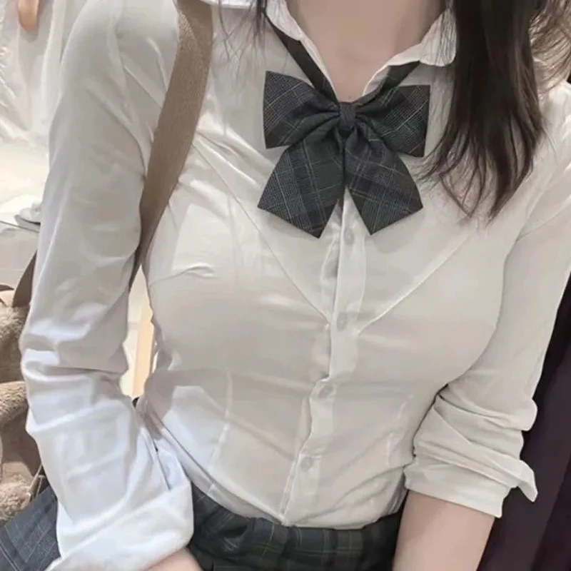 Janpanese Jk White Shirt Women Slim Fit Sexy Classic Lace Up Blouse Harajuku Y2K Fashion Commuter Office Lady Simple Tops