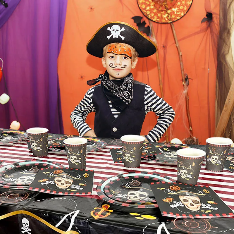 

Pirate Happy Birthday Party Decor Pirate Treasure Theme Dinnerwares Napkin Tablecloth Halloween Party Dessert Tableware Supplies