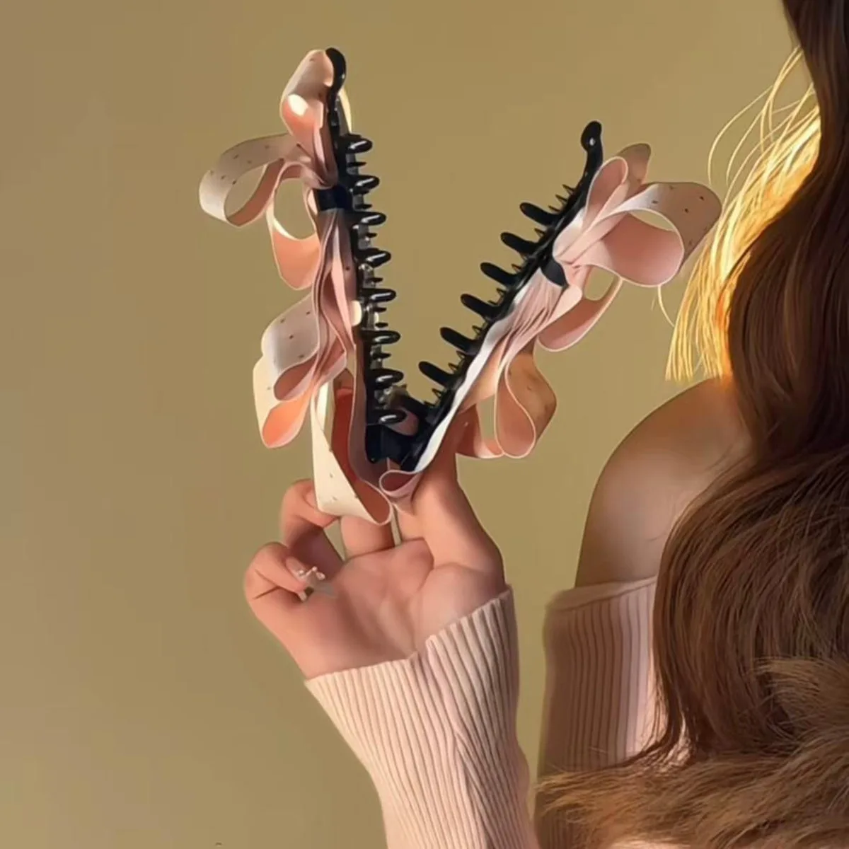 

1pc Korean Elegant Satin Polka Dot Banana Clip Versatile Vertical Hair Claw for Women Back of Head Ponytail Bun Holder Daily