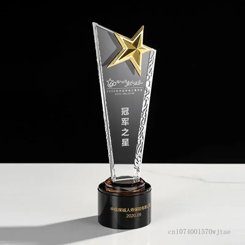 تخصيص الإبداعية المعادن الخماسي الكأس الكريستال الشفاف جائزة ممتازة فريق الموظف تذكارية ديكور الراقية ميدالية ، 1 قطعة