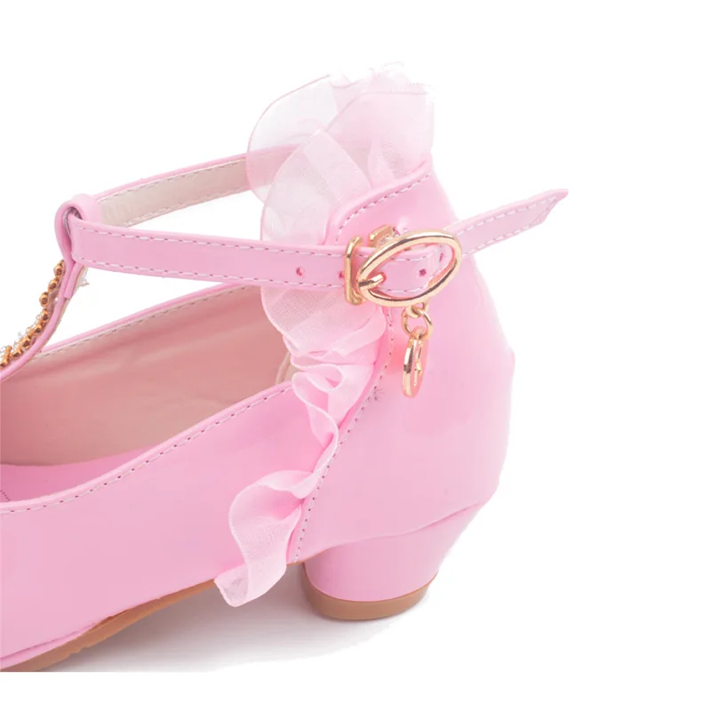 ULKNN Mädchen Sandalen High Heel rosa Leder Schnalle Riemen Kinder Bowtie weiße Schuhe Größe 26-37 weiche Kinderschuhe Enfant