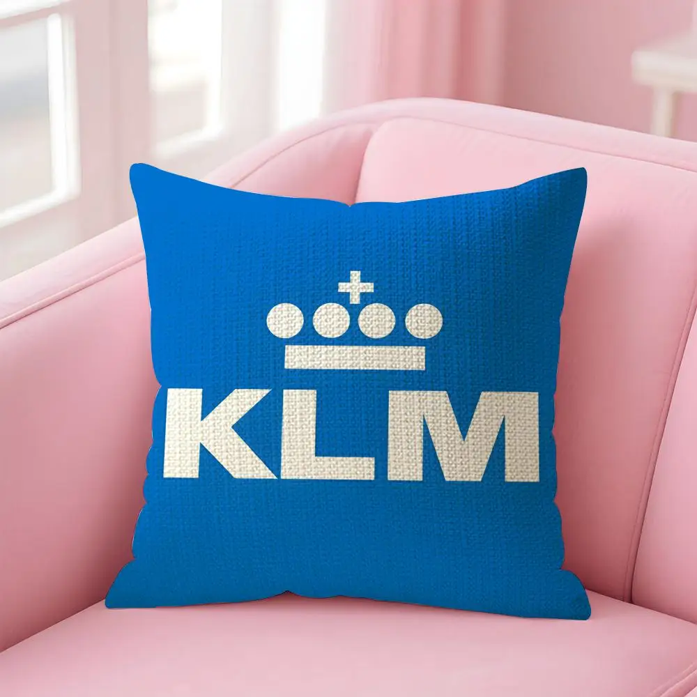 Netherlands K-Klm R-Royal Dutch Airlines Cushion Cover Decorative Linen Throw Pillow Case Soft For Bed Sofa Car Home Decor