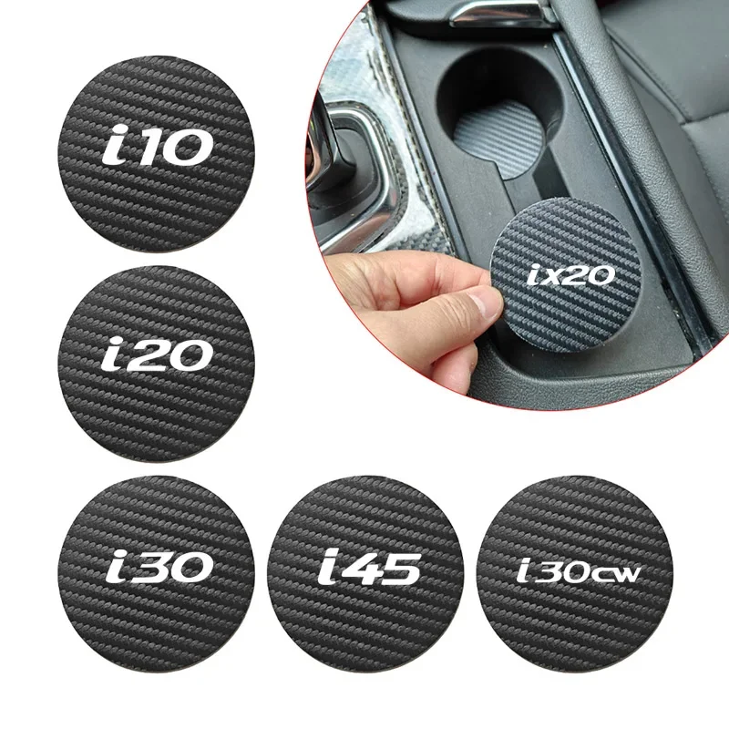 2 PCS 68MM Carbon Fiber Pu Leather Car Water Cup Pads For Hyundai i10 i20 i25 i30 i40 i45 ix20 ix35 ix55 i30CW Auto Accessories