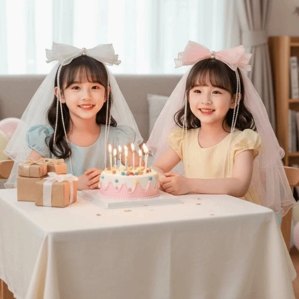 

Elegant White Veil Hair Clip Bow Beads Girls Head Gauze Rhinestone Mesh Bridal Tulle Hairpins