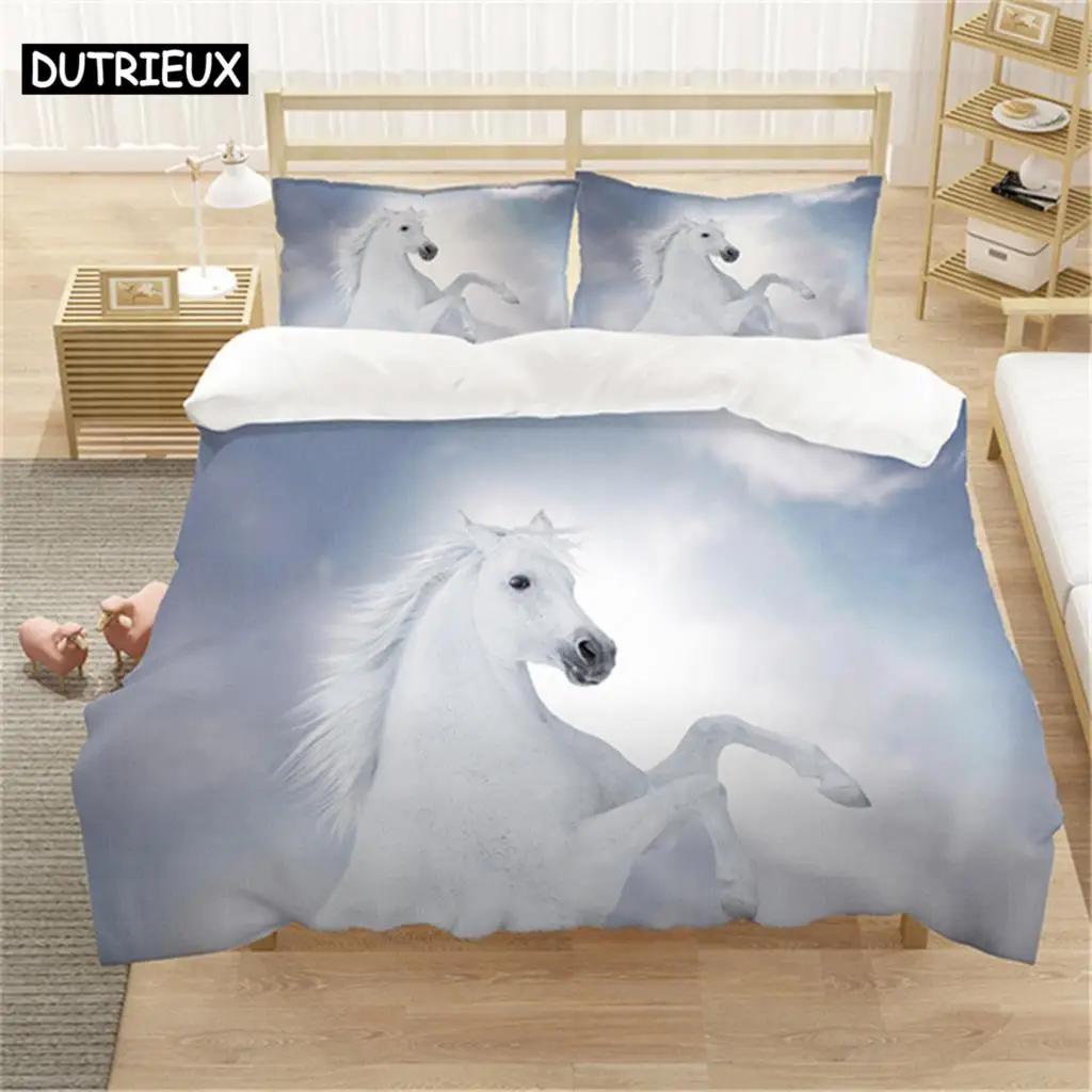 

Horses Printed Duvet Cover Set Twin Full Queen King Bedding Comforter Bedspread Soft Lightweight Quilt Animals Home Textile