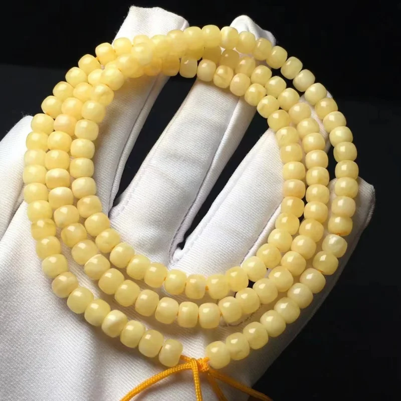 Natural Beeswax Old-style Buddhist Beads Chicken Fat Yellow Wax Rich Necklace Bracelet