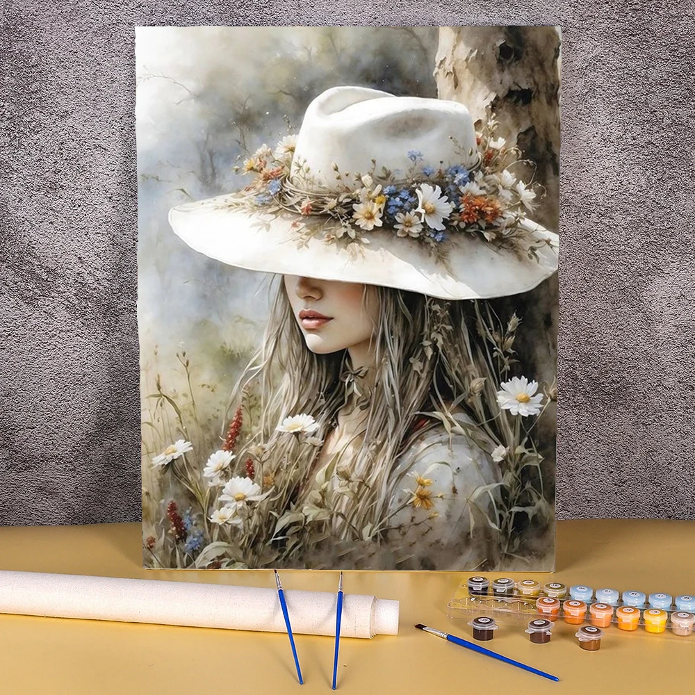 

Painting By Numbers For Adults Kits Formal Hat Girl Acrylic Paint On Canvas Handwork Diy Crafts Picture With Numbers Drawing