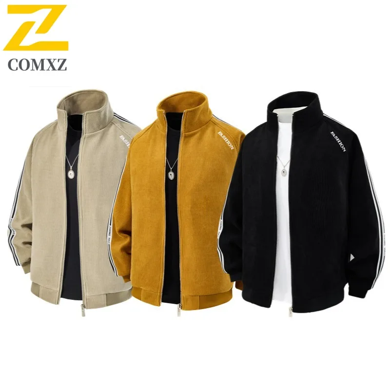 

COMXZ 2025 Мужская вязаная куртка с воротником-стойкой и капюшоном, облегающее теплое пальто на молнии, 3-цветный дизайн, M-4XL, Новое поступление, модная ветровка