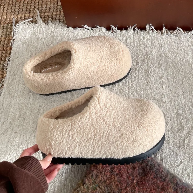 

Women's Thi Bot Fur Slippers Indoor Outdoor Wear Fall Winter Lined Slip on Covered Head Cotton Slippers