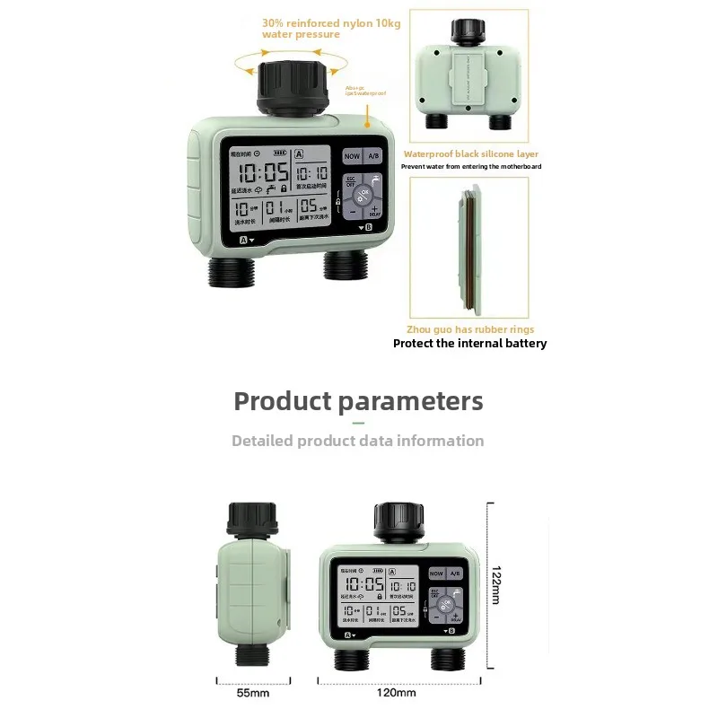 Dual Channel LCD Automatic Water Timer, Programmable Drip & Spray Irrigation Controller for Garden Plant Watering