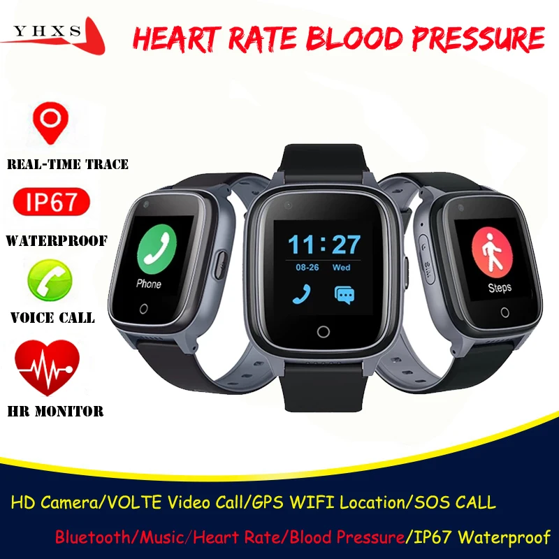 Smart 4G Video Call Watch Elderly Old Parents Heart Rate Blood Pressure Monitor GPS Trace Locate Camera Android Phone Smartwatch