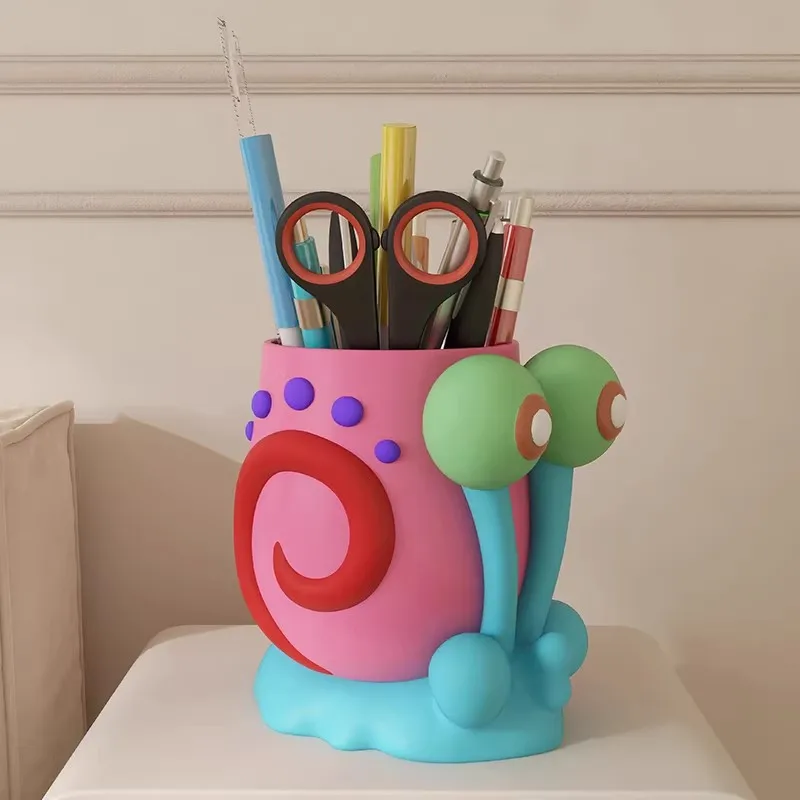 Suporte para Canetas em Forma de Caracol de Desenho Animado, Organizador Multifuncional de Mesa, Decoração de Mesa Engraçada em Resina, Presente Divertido