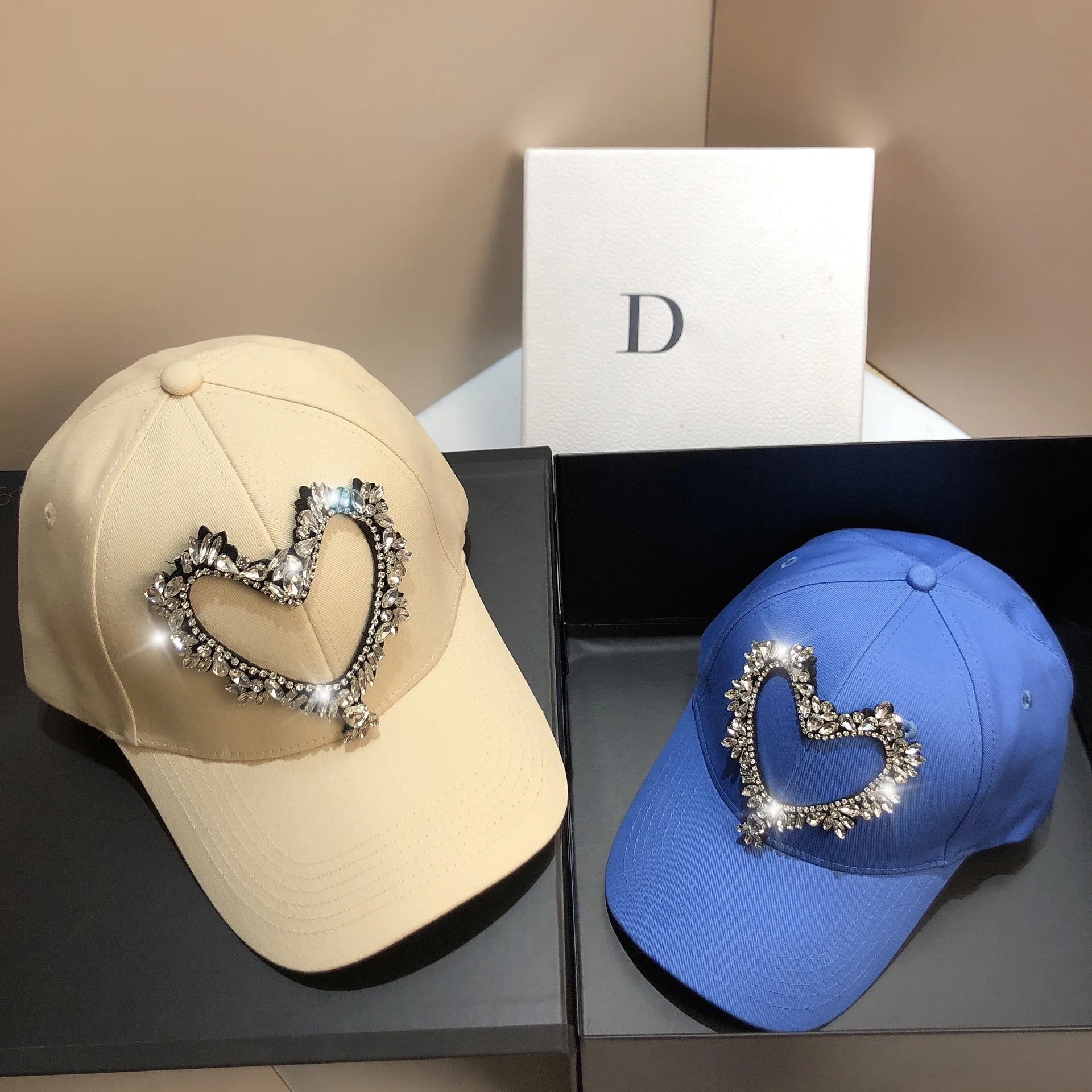 Heart diamond women baseball hat summer hat cap for women royal blue diamond hats for summer contton caps