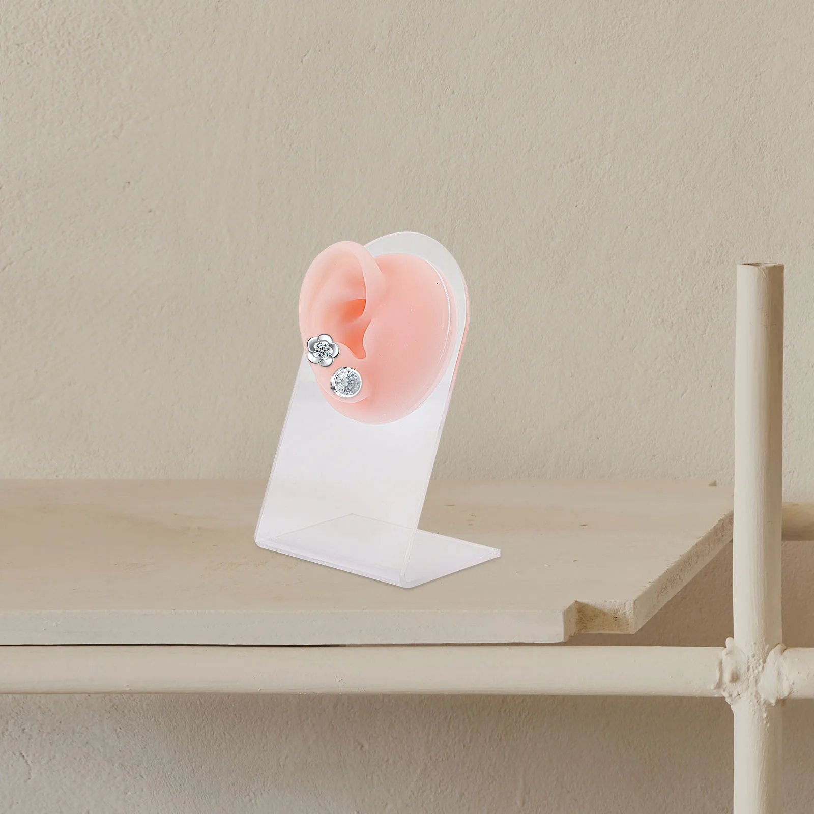 Silicone Ear For Piercing Practice Display Tool Jewelry Stand Acrylic Base Included Realistic Texture Hospital Spa Clinic Use
