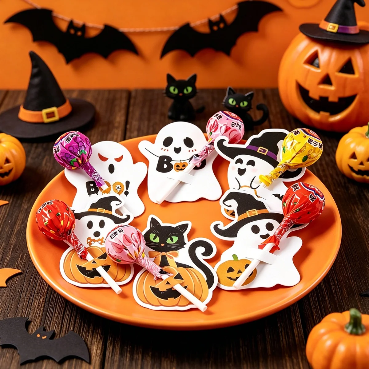 48 Stück Halloween-Lollipop-Papierhalter mit Niedlichem Gruseligem Geister-Design Halloween-Lollipop-Dekorationskarten für Halloween-Party-Zubehör 2026 – Detail 6