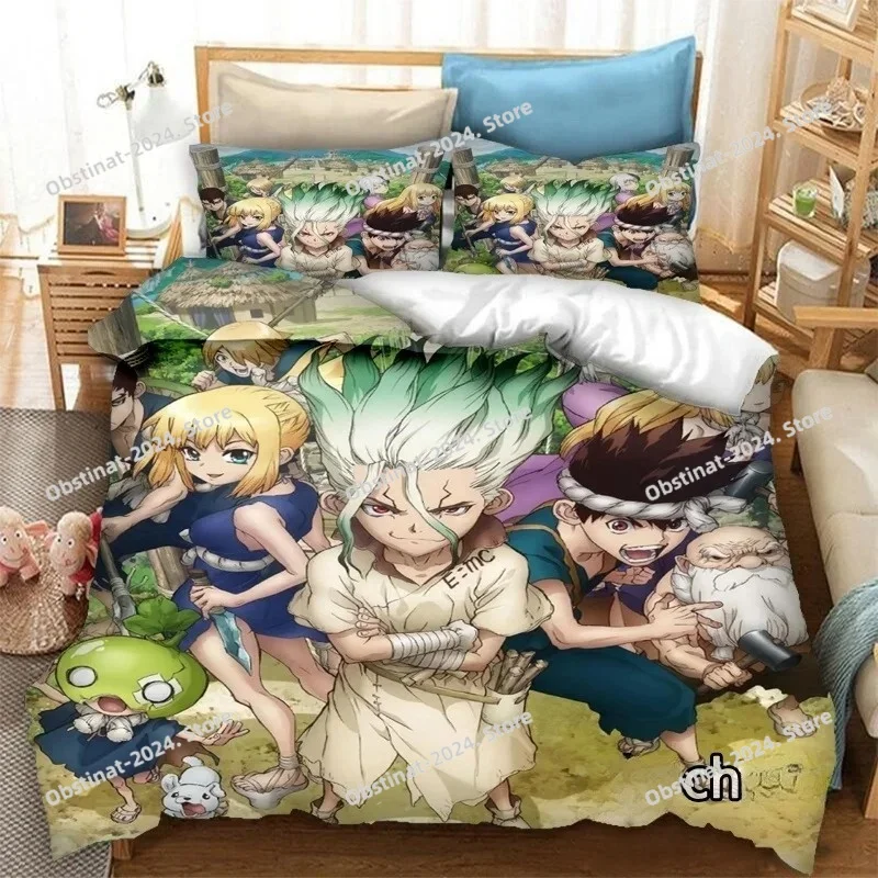 New Anime Dr.STONE 3D Print Bedding Set Printed Bed Set Duvet Cover Sheet Pillowcase Bed Soft Quilt Cover Full Queen King Size