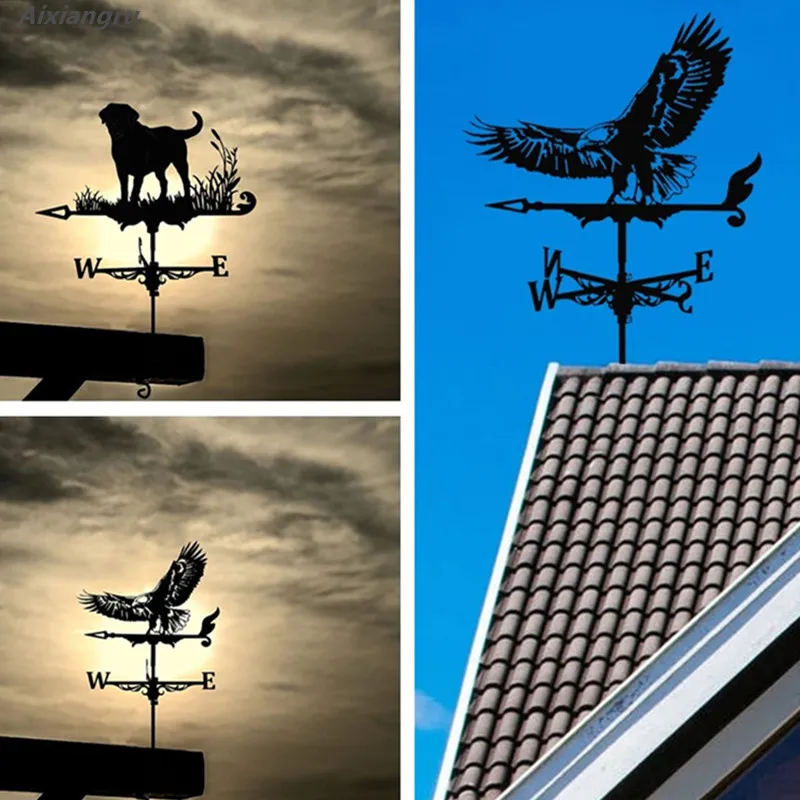 Outdoor Wind Vane, Ironwork Flying Eagle, Dog, Garden Decoration Courtyard Wind-Blowing Ornaments, Household Items, Roof Props