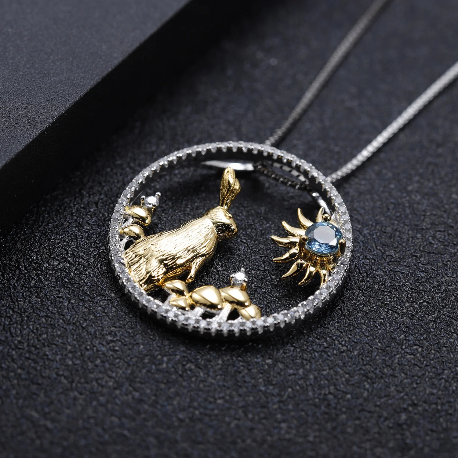 brand genuine Luxury real jewels Designer style element pendant twelve Chinese zodiac series jade rabbit 925 Silver Natural Neck