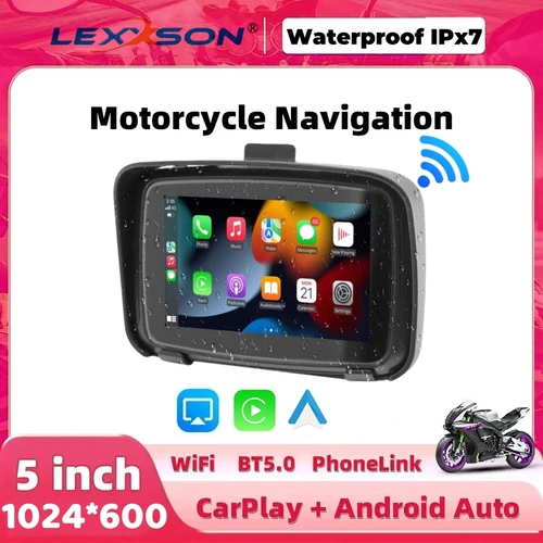Navegación GPS WiFi de 5 pulgadas para motocicleta, resistente al agua, pantalla Apple Carplay, portátil, inalámbrico, Android, Monitor automático