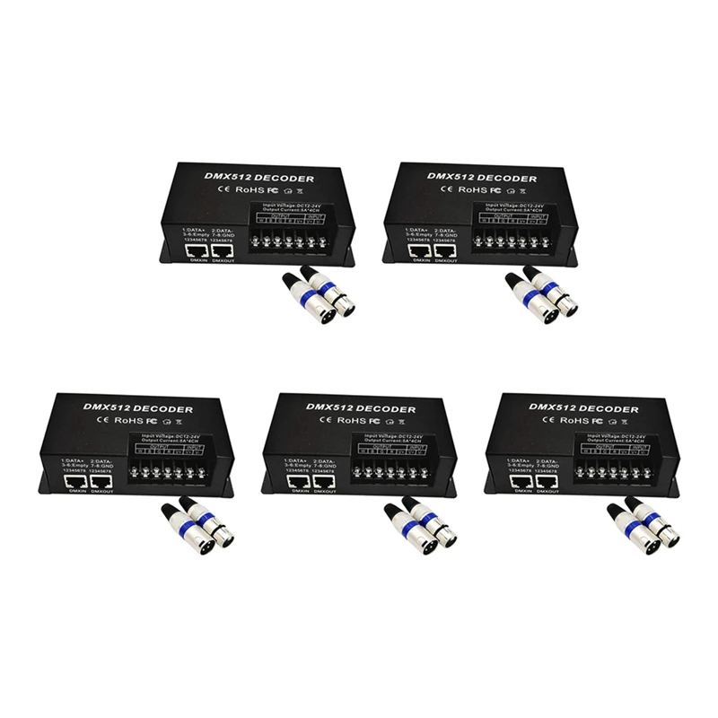 

5X 4 Channel DMX Decoder RGBW PWM DMX512 Dimmer Driver RGBW LED Strip Light Controller Input 12V-24V DC