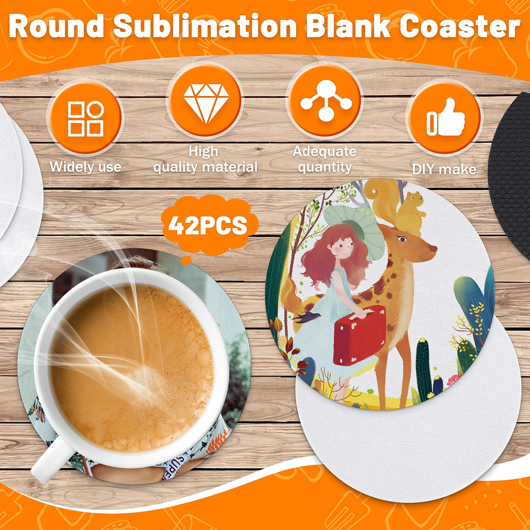 New Round Sublimation Blank Coaster Sublimation Blank Coaster Sublimation Heat Transfer Coaster Hot Pressed Coaster 42Pcs