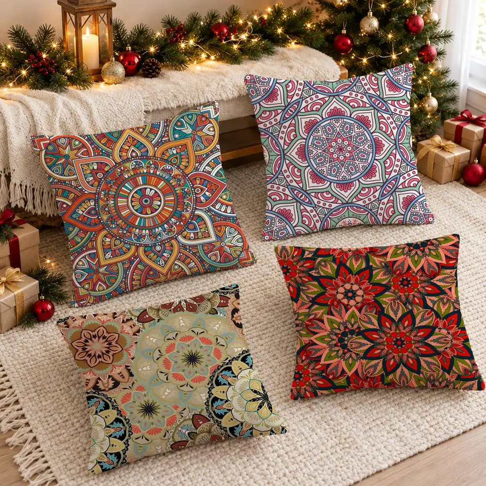 Exquisite Intricate Splendid Mandala Flower Cushion Cover Sofa Living Room Home Decor Invisible Zipper Anti-dustmite Shell