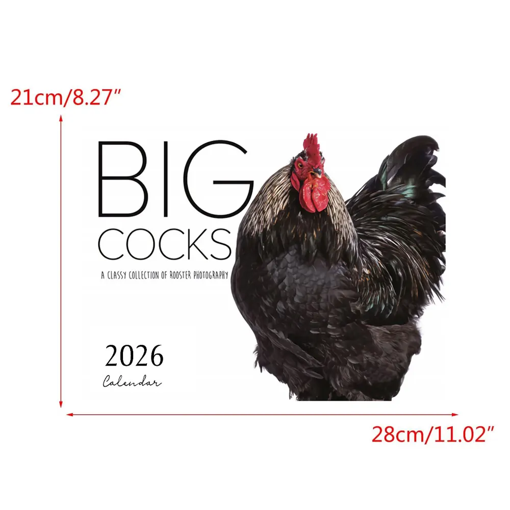Divertente calendario 2026 Big Cocks, fotografia vibrante della fauna selvatica, calendario da parete da 12 mesi, decorazione per ufficio e casa