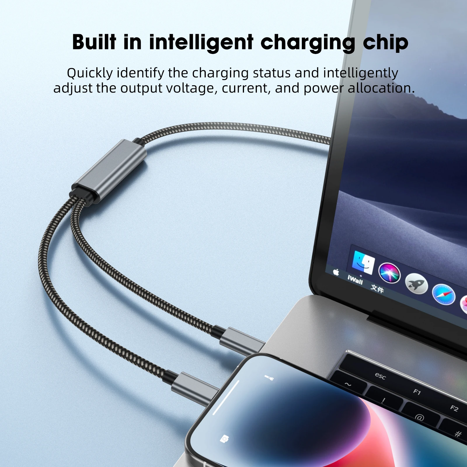 كابل 100 وات من النوع C 2.0 - USB C إلى النوع C، شحن سريع مزدوج الإخراج ونقل البيانات، تصميم متين مضفر من النايلون #6