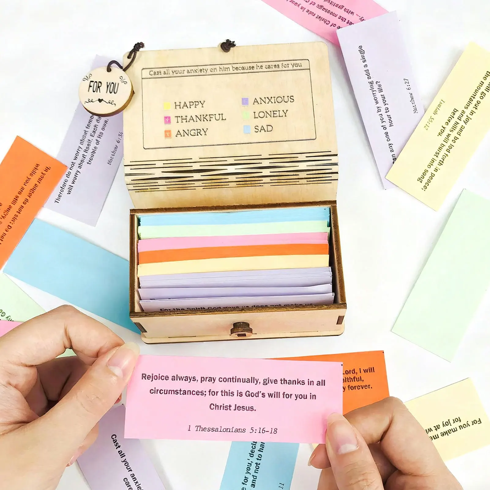 Organizer For Makeup Hand-made Wooden Bible Verse Box 150 Scripture Cards Christian Bible Present