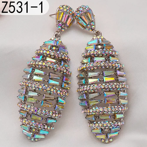 Damen AB Kristall Tropfen-Ohrringe Goldfarben Hohle Strass-Ohrhänger Hochzeit Party Braut Statement-Schmuck Geschenk – Detail 12