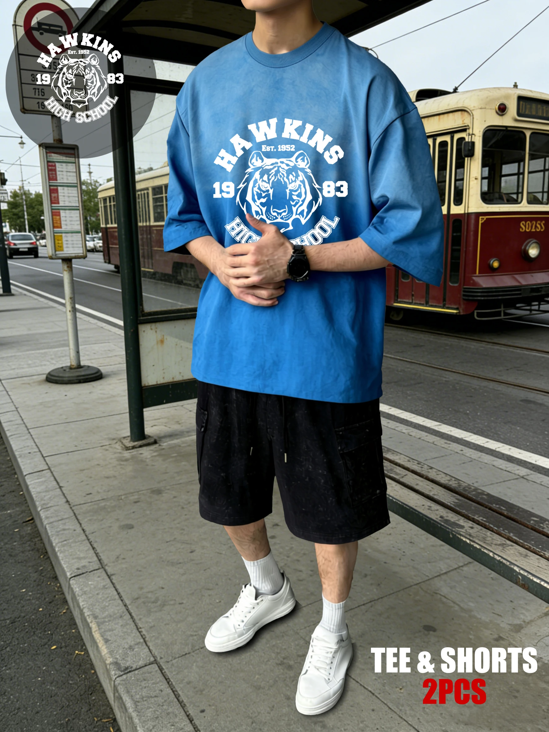 

Hawkins 1983 High School Printing Men Tie-Dye T-Shirt Casual Loose Clothing Summer Cotton T Shirt Soft Breathable Shorts Set