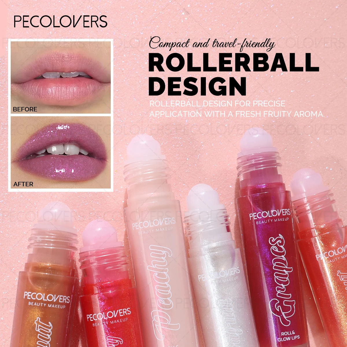 Bálsamo labial Roll-on de frutas, maquillaje hidratante nacarado, uva transparente, aceite labial de larga duración, cosméticos brillantes, 1 ud.